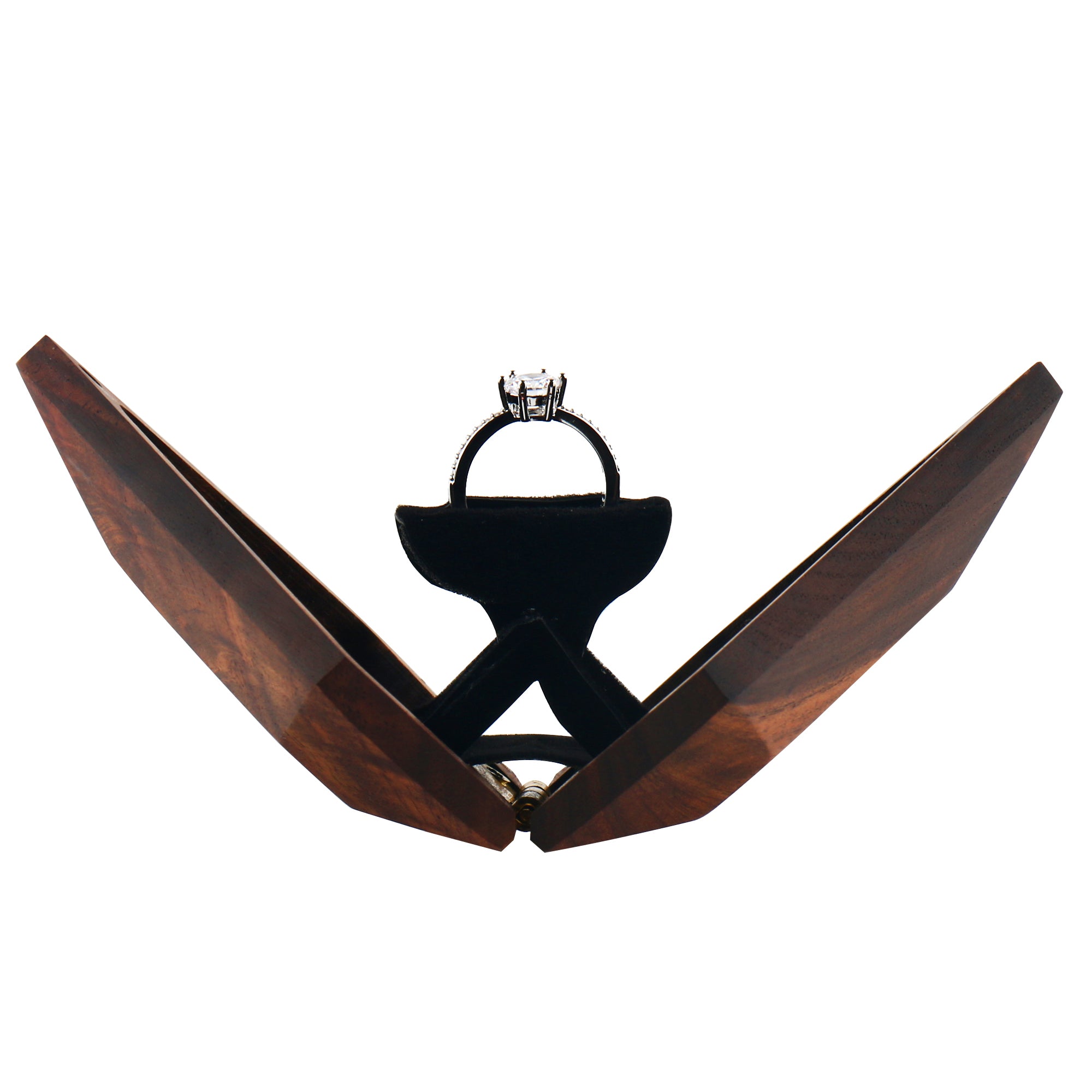 3D Diamond-Shaped X-Style Rotating Ring Box - Premium Wood with Flat Facets & Smooth Rounded Joints | Designed for Proposal