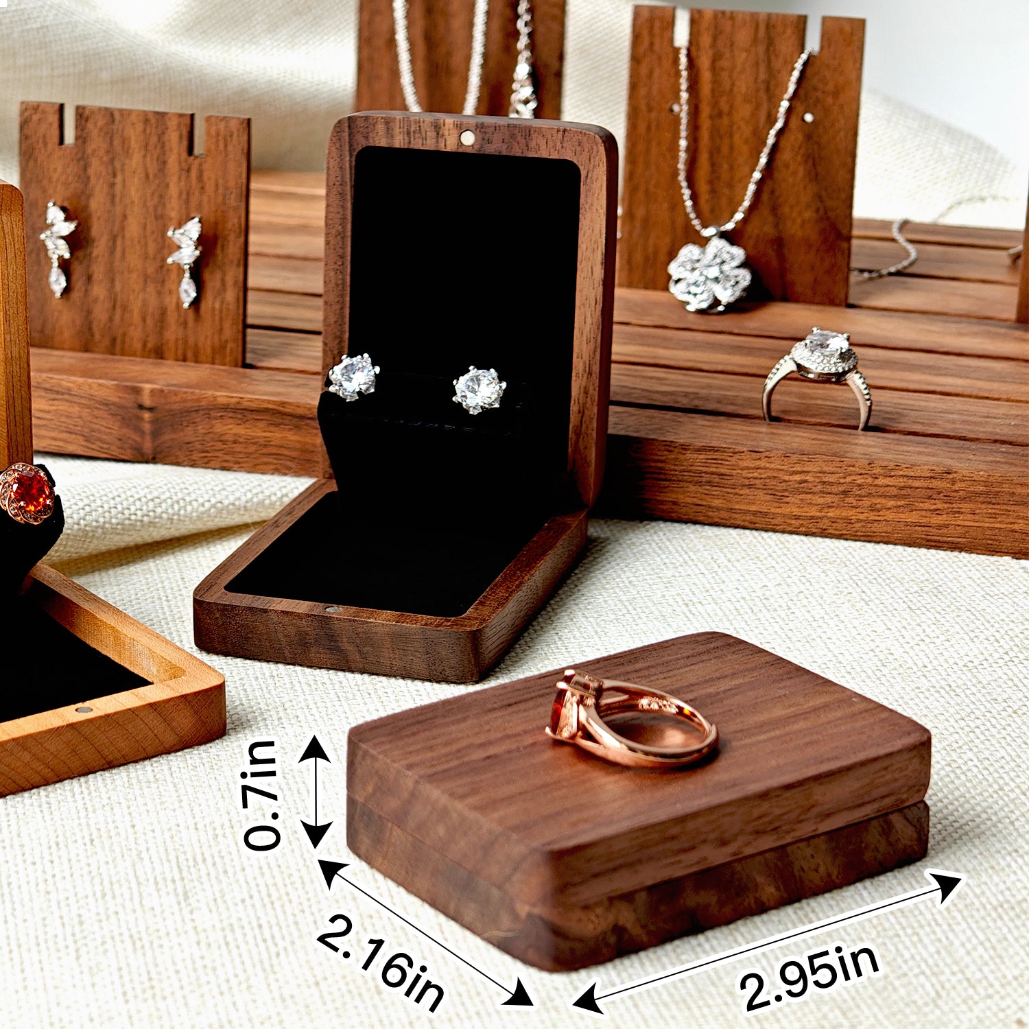 Solid Wood Magnetic Flip Earring Box for Girls
