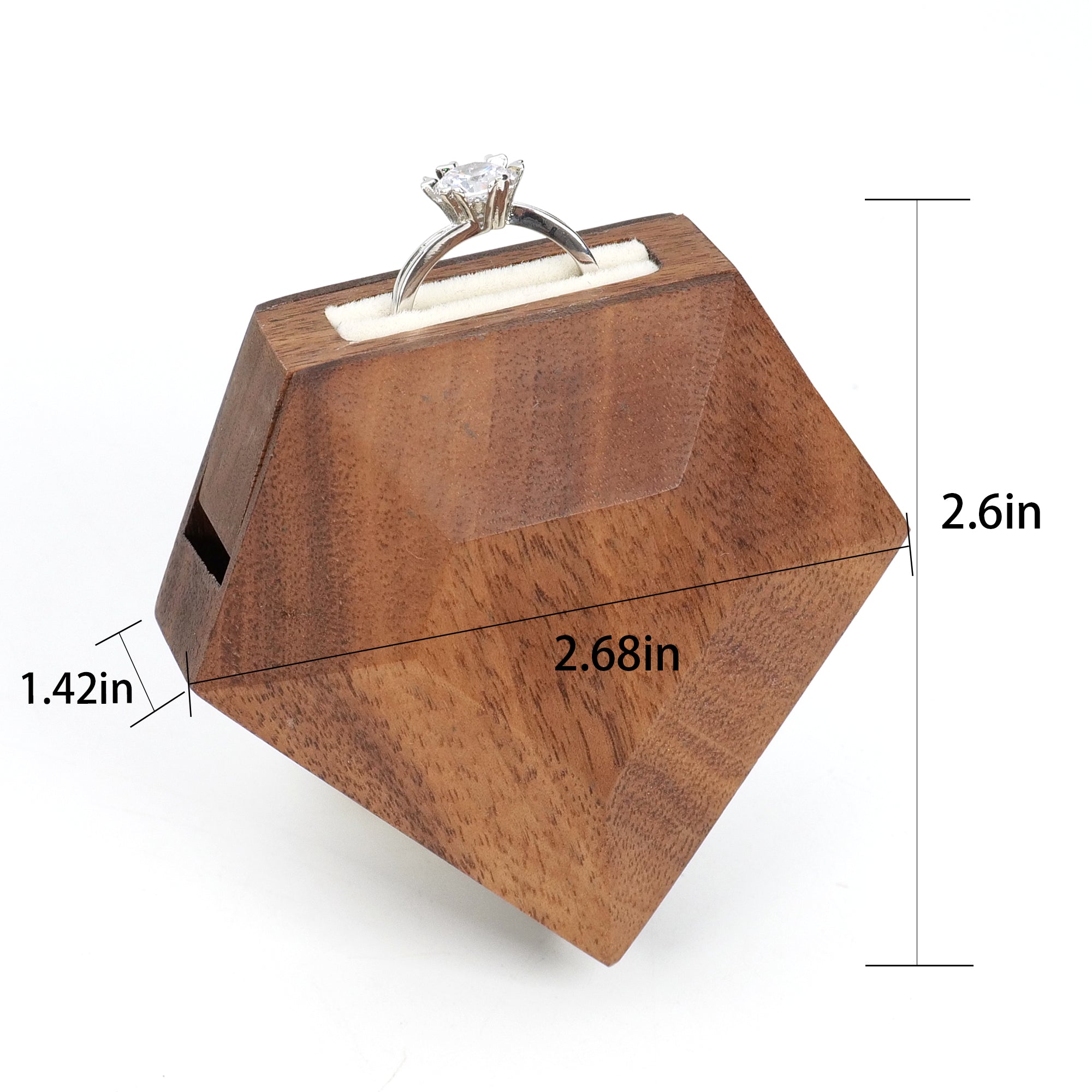 3D Diamond-Shaped Fixed-Axis Rotating Ring Box - Premium Wood with Flat Facets & Smooth Rounded Intersections | Proposal Design