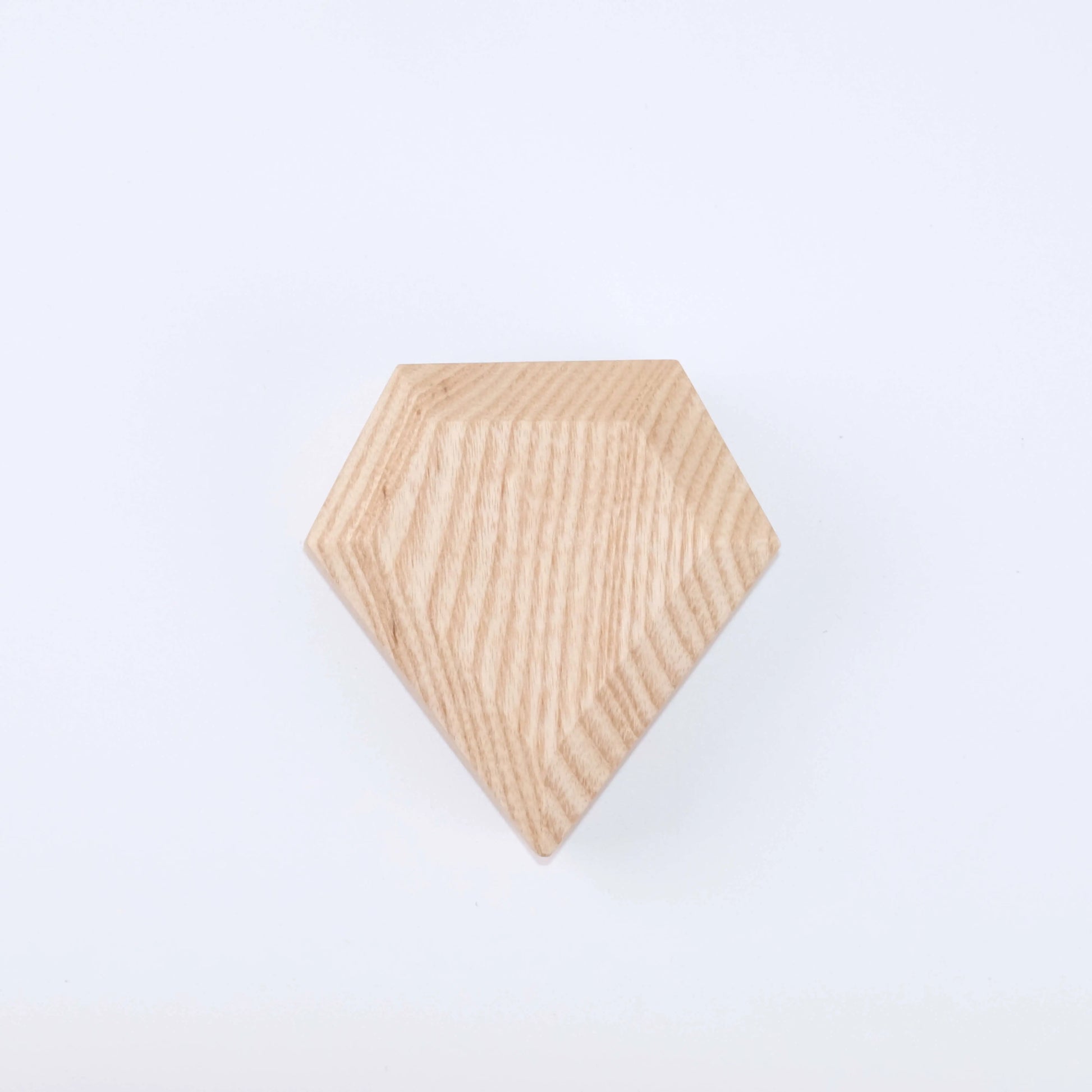 Ash wood 3D diamond-shaped ring box closed - geometric faceted design with sharp edges