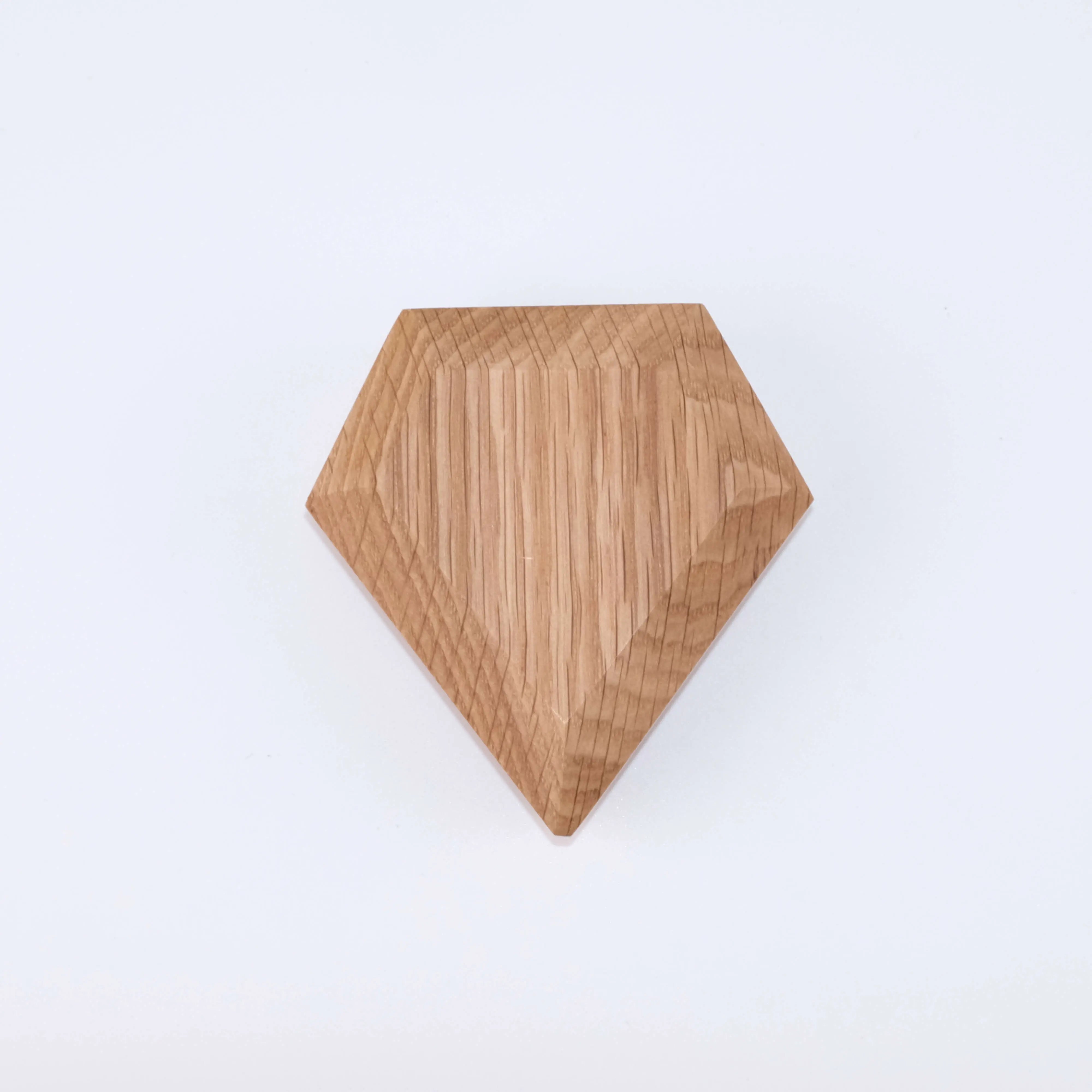 White oak 3D diamond-shaped ring box closed - geometric faceted design with sharp edges