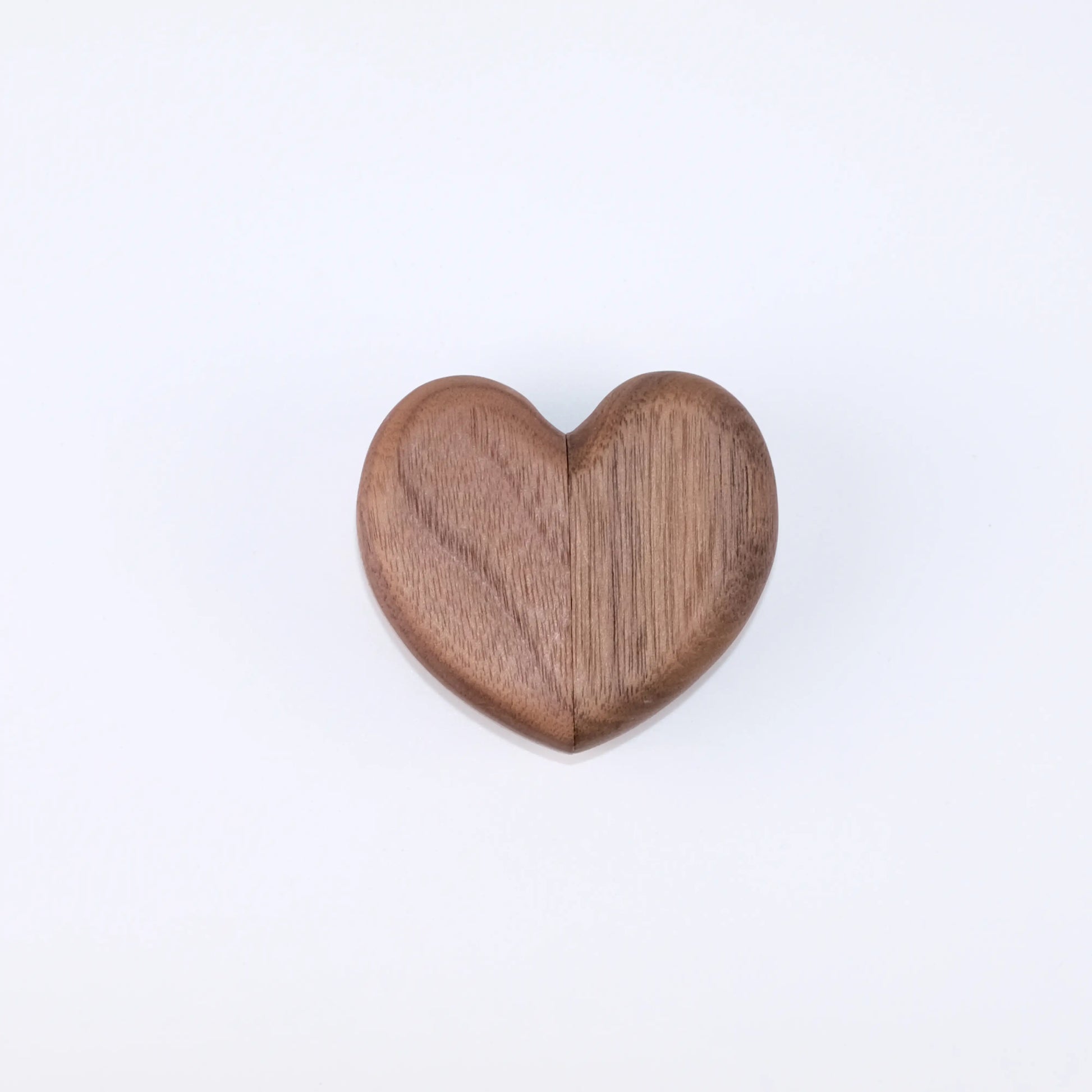 Heart-shaped double ring box front view without engraving - clean premium wood surface with magnetic closure