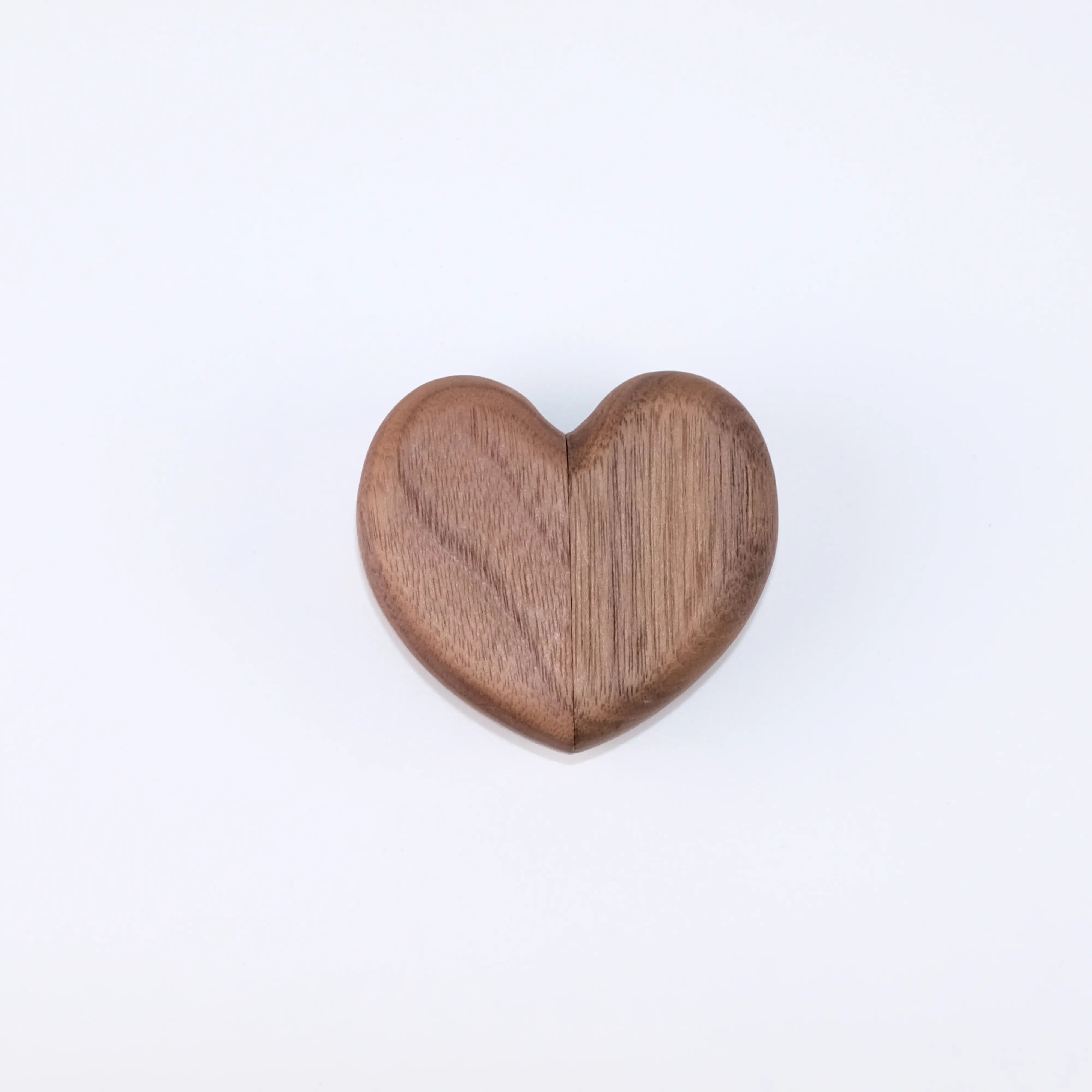 Heart-shaped double ring box front view without engraving - clean premium wood surface with magnetic closure