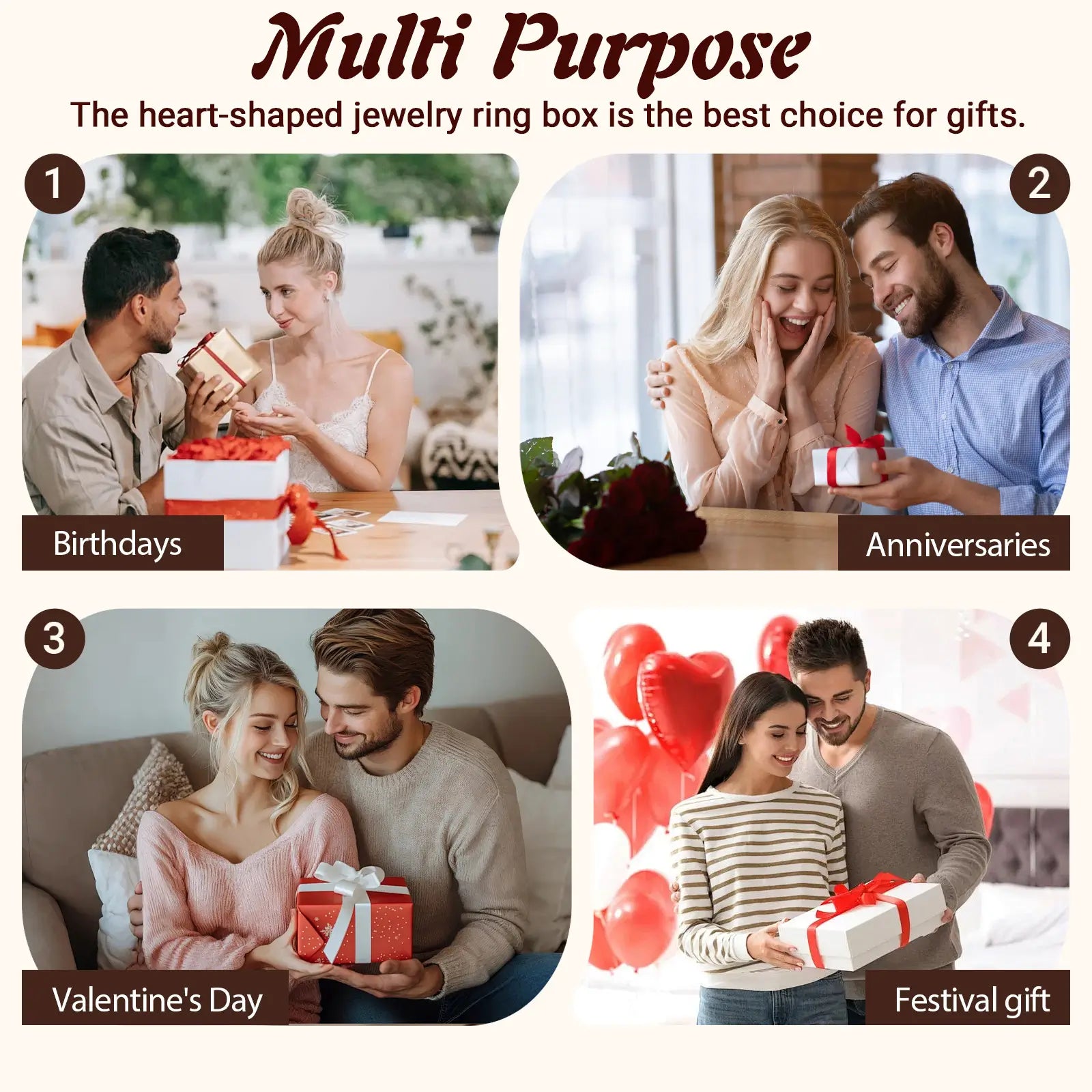 3D heart ring box gift occasions - birthdays, Valentine's Day, anniversaries, festival gift scenes