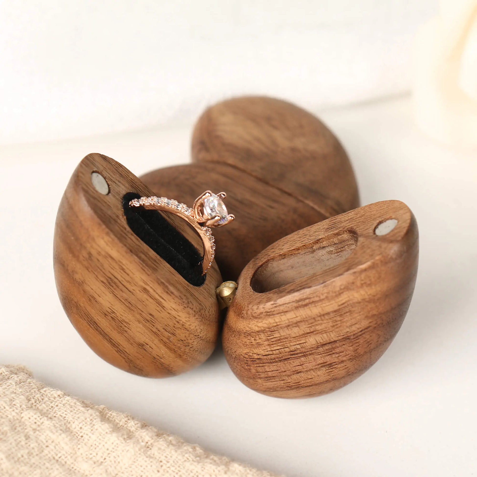 Heart-shaped ring box interior display - single slot ring storage detail