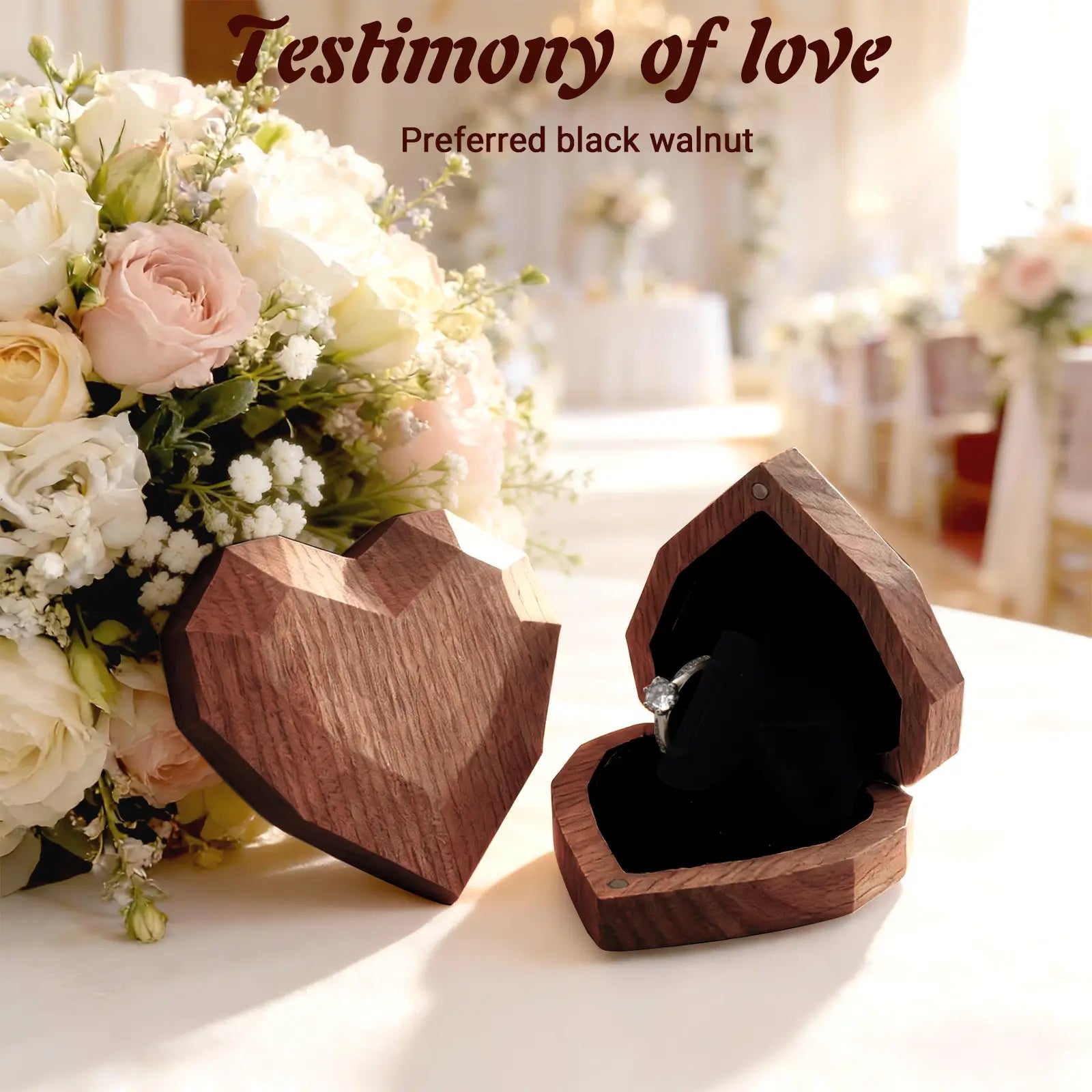 Testimony of love - 3D heart-shaped rotating ring box with fresh flowers romantic presentation