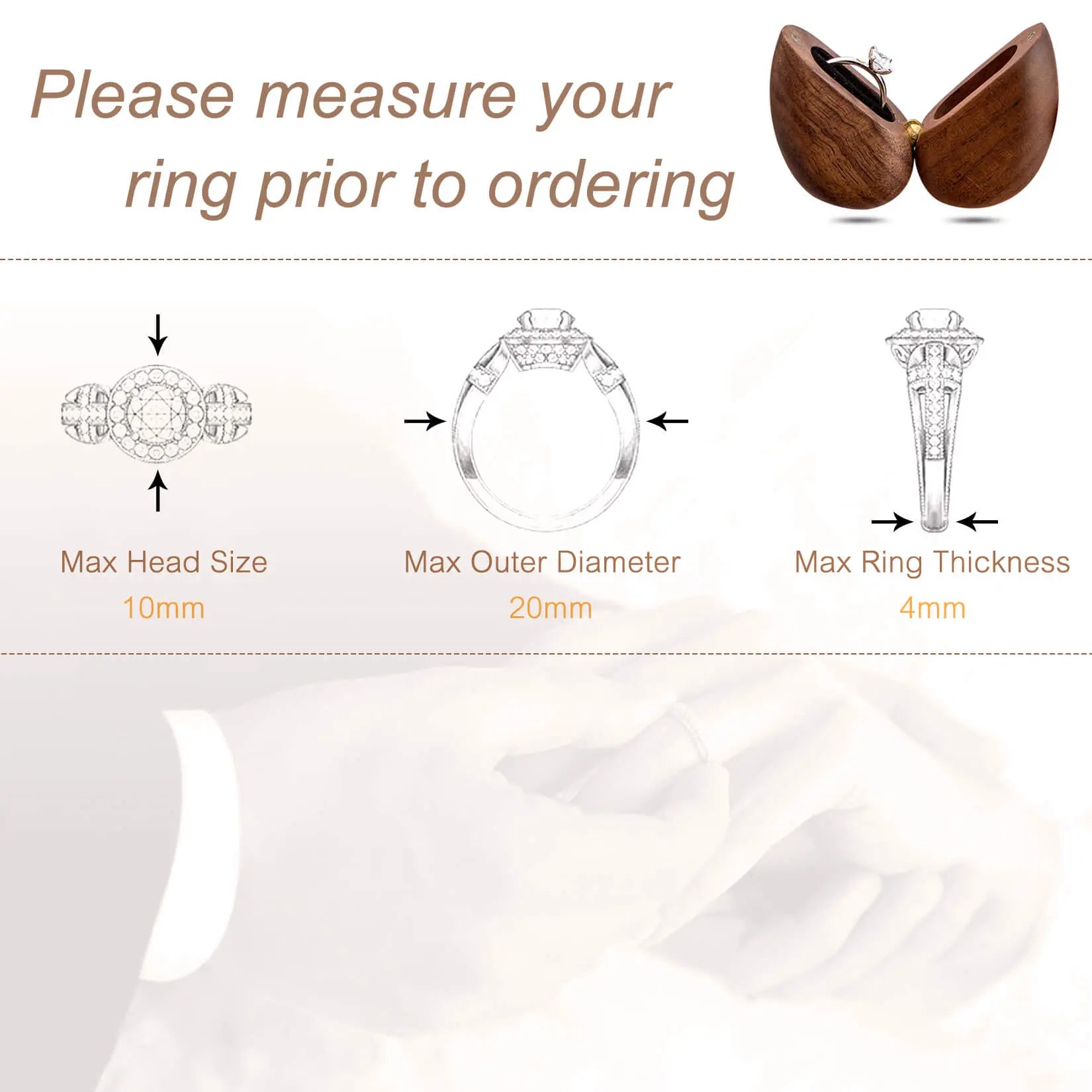  Heart-shaped ring box size specification chart - compatible ring size guide