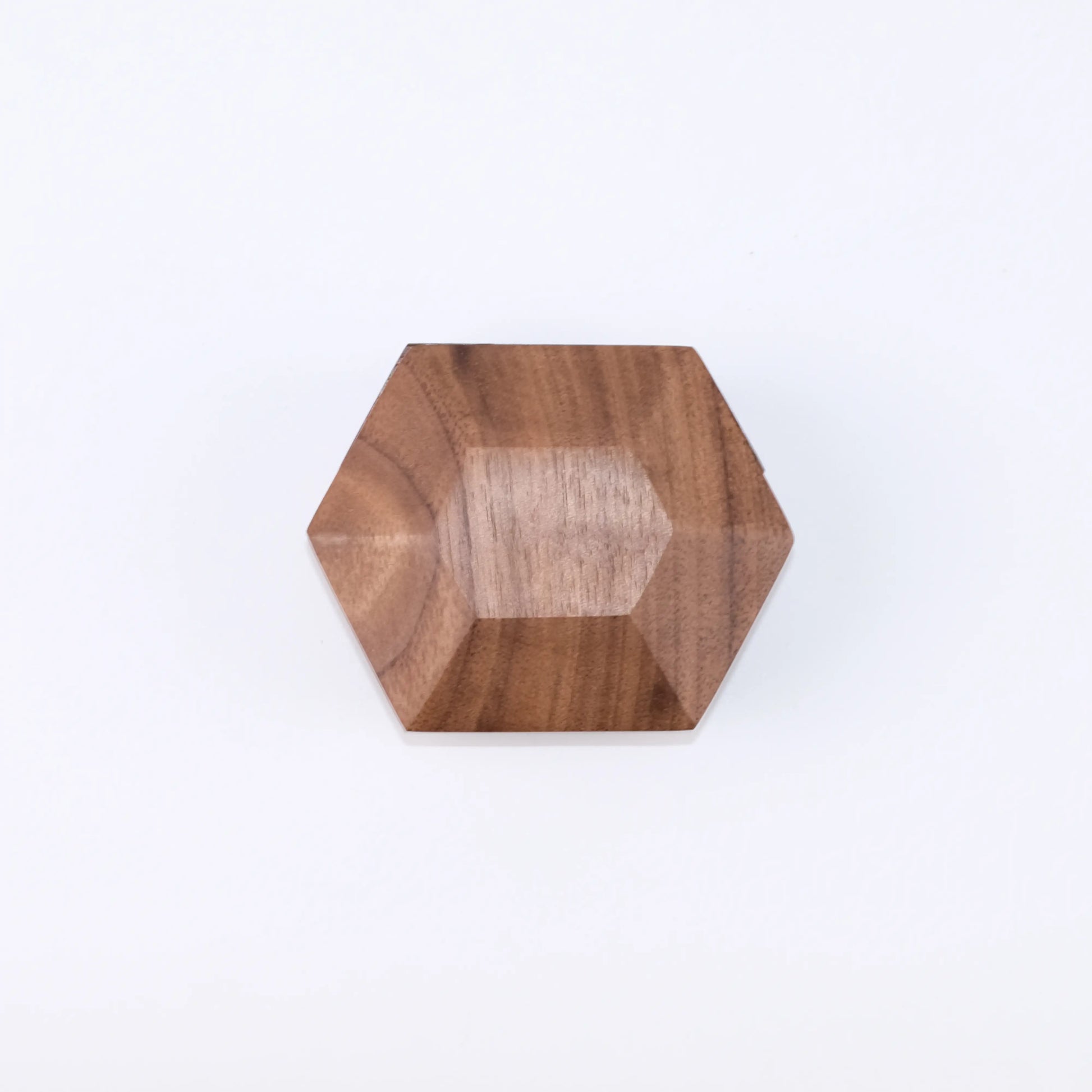 3D hexagonal rotating ring box closed - front view showing premium wood hexagonal geometric design