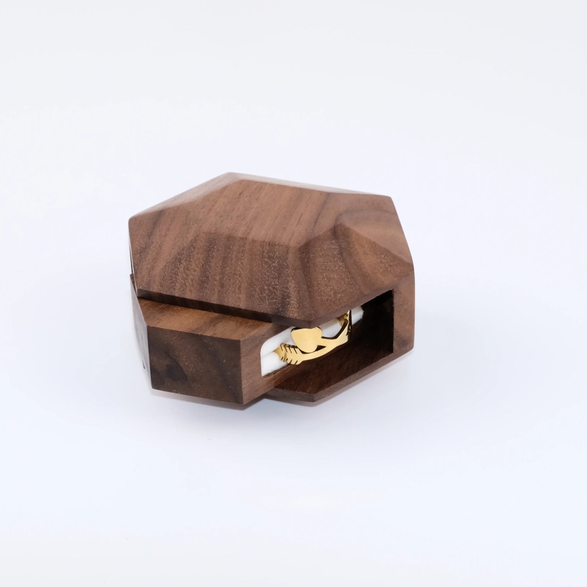 3D hexagonal rotating ring box half-rotated - side view showing mid-rotation state and mechanical design