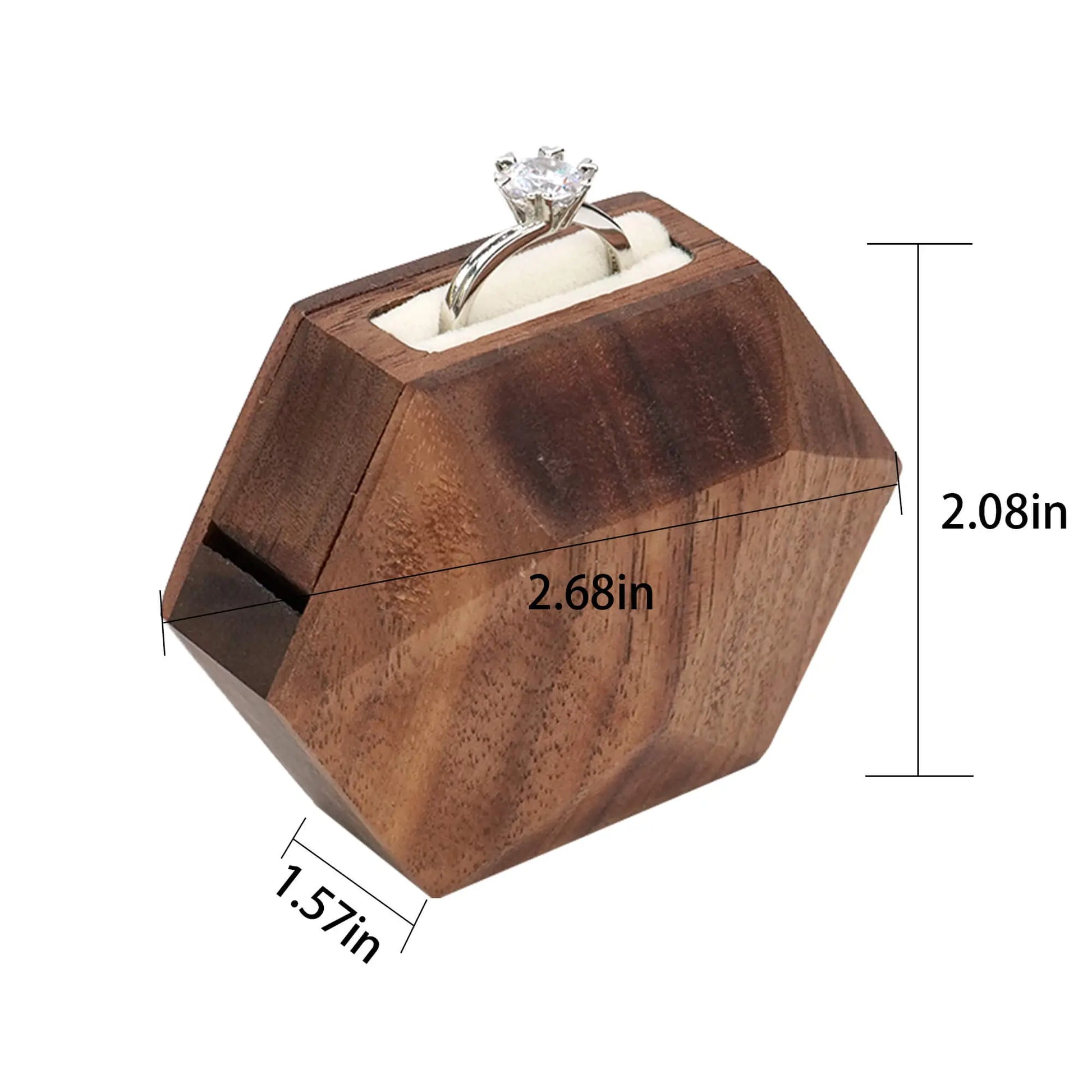 3D hexagonal rotating ring box size specification chart - dimensions and measurements guide