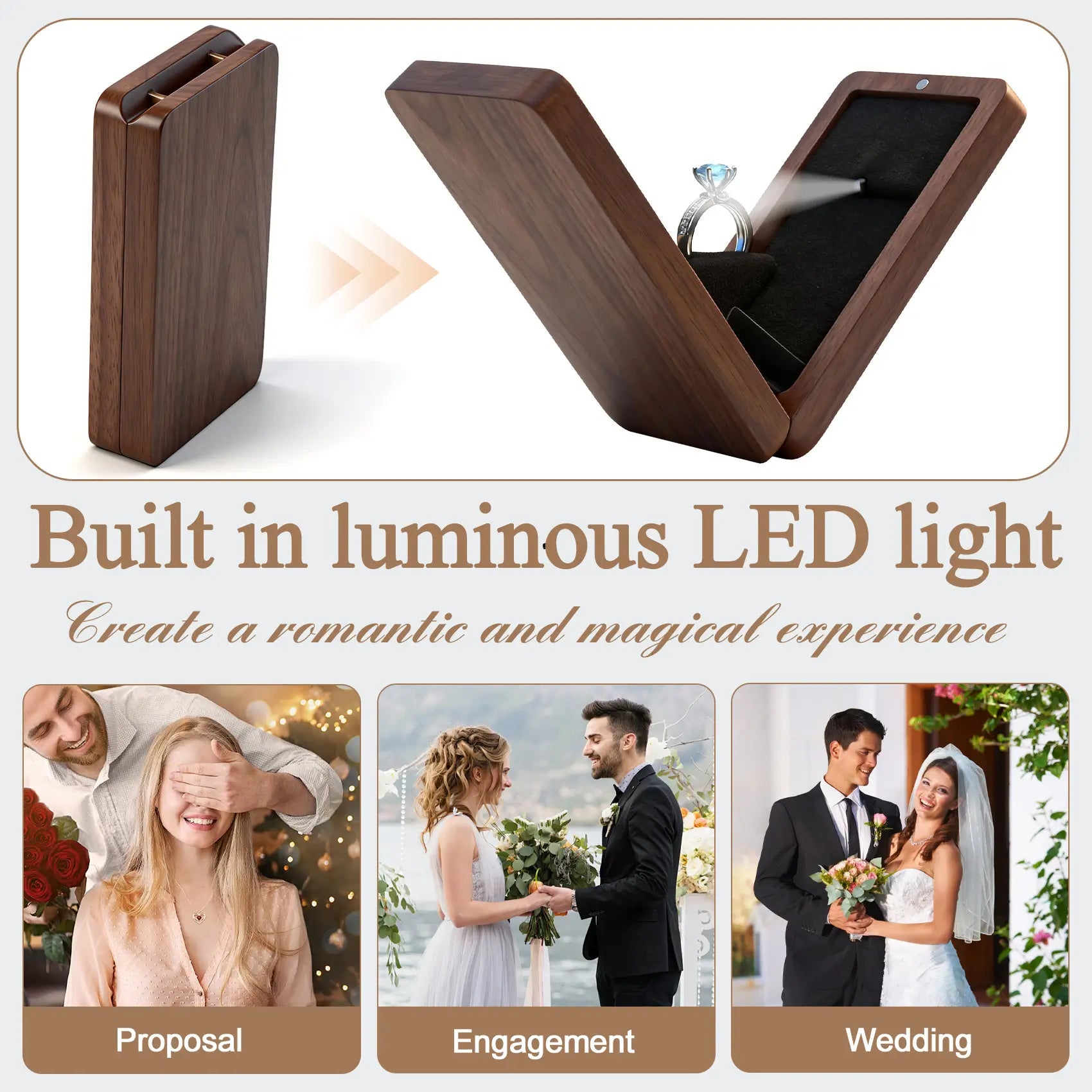  LED ring box for formal occasions - proposal, engagement, and wedding ceremony use