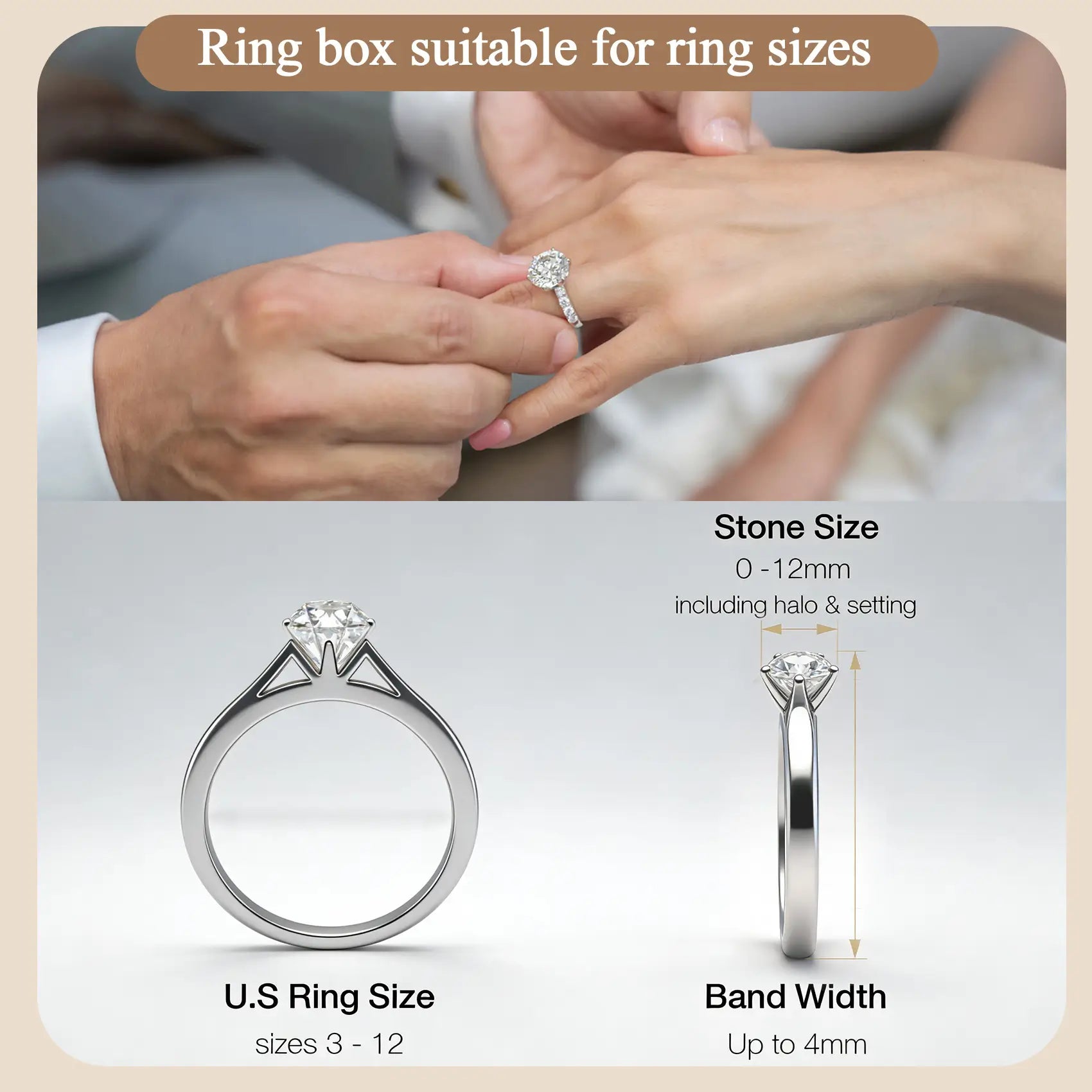 LED ring box compatible ring size chart - dimensions and fit guide