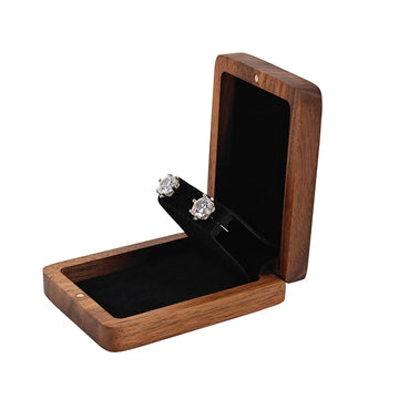 Solid wood earring box open display with stud earrings - velvet lined jewelry storage